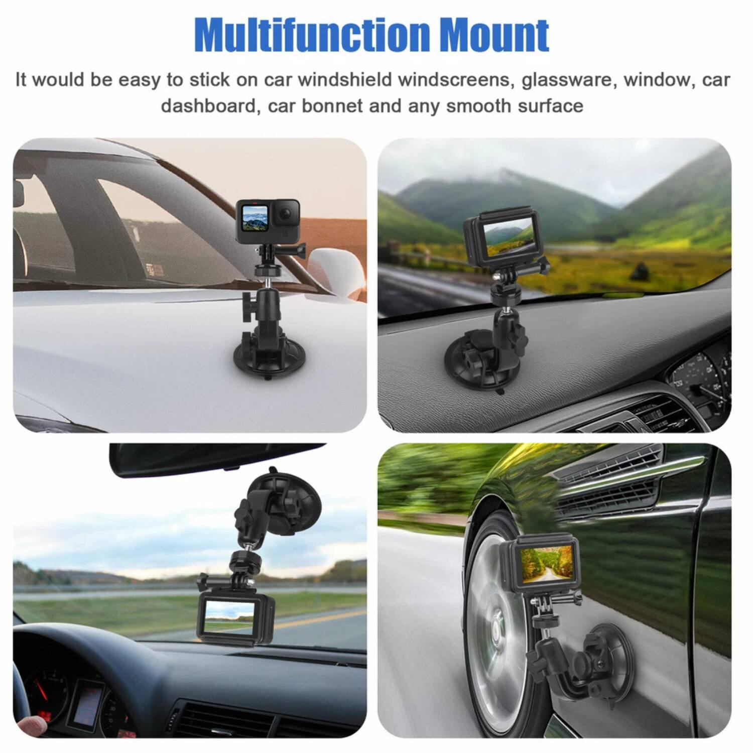 Multifunction Mount

It would be easy to stick on car windshield, windscreens, glassware, window, car dashboard, car bonnet and any smooth surface.