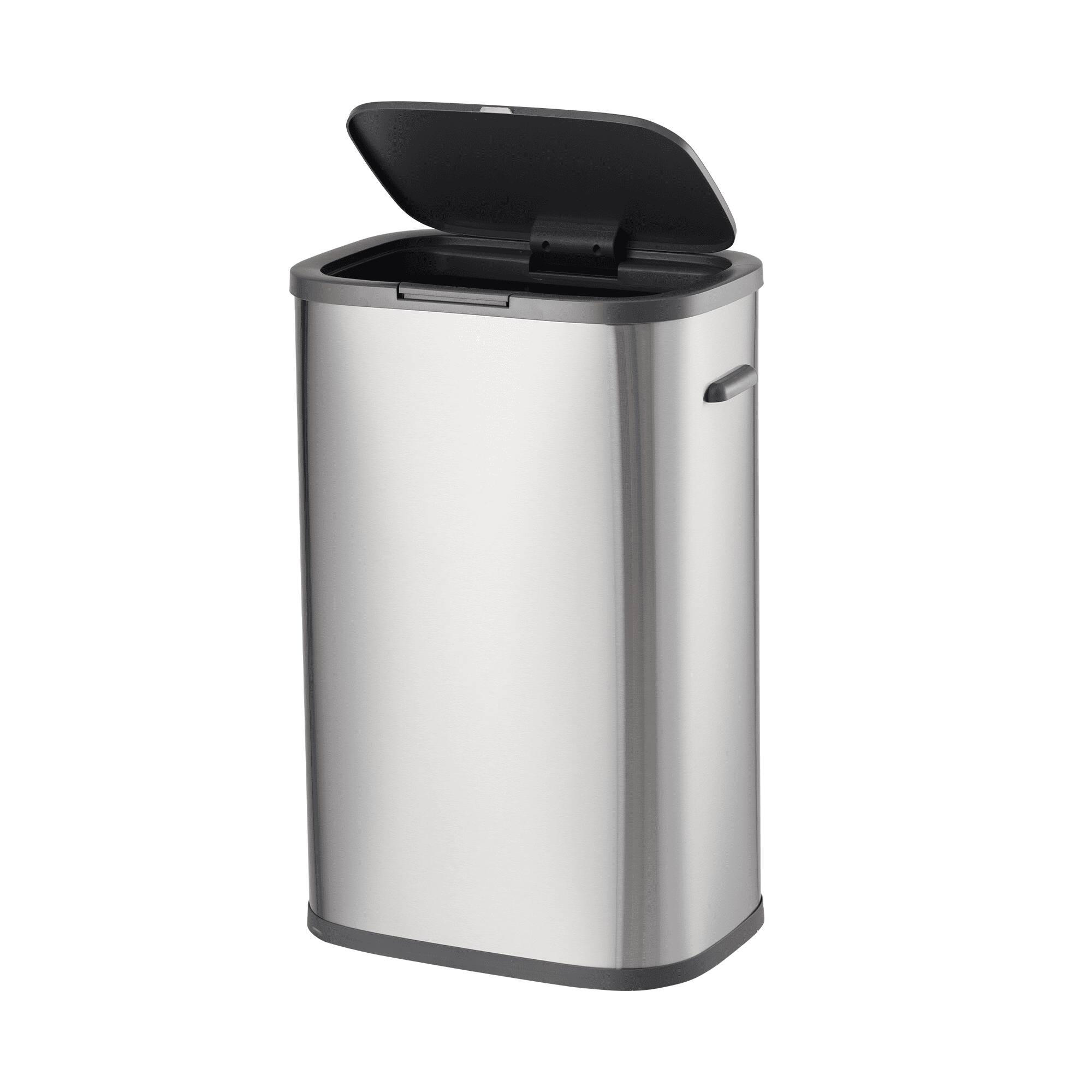 Front. Homhougo - 55L Stainless Steel Trash Can, Garbage Can with Pop-up Lids for Kitchen, Bedroom - Silver.