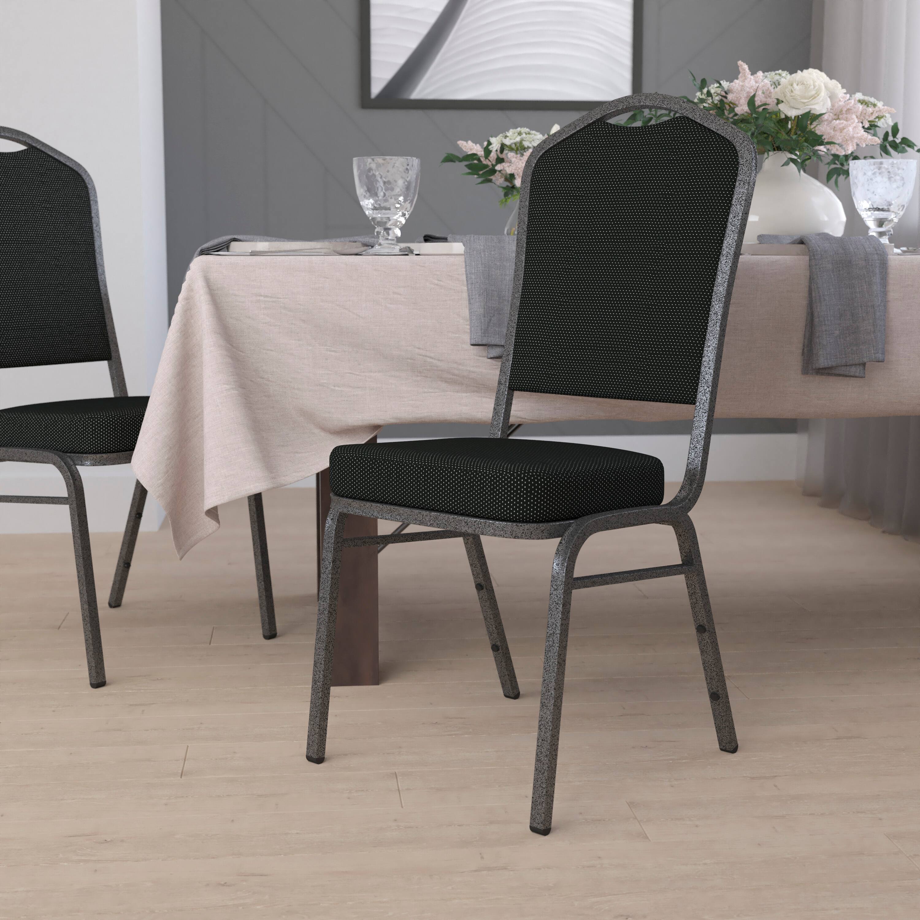 Alt View 1. Emma + Oliver - Crown Back Stacking Banquet Dining Chair - Black Dot Patterned Fabric/Silver Vein Frame.