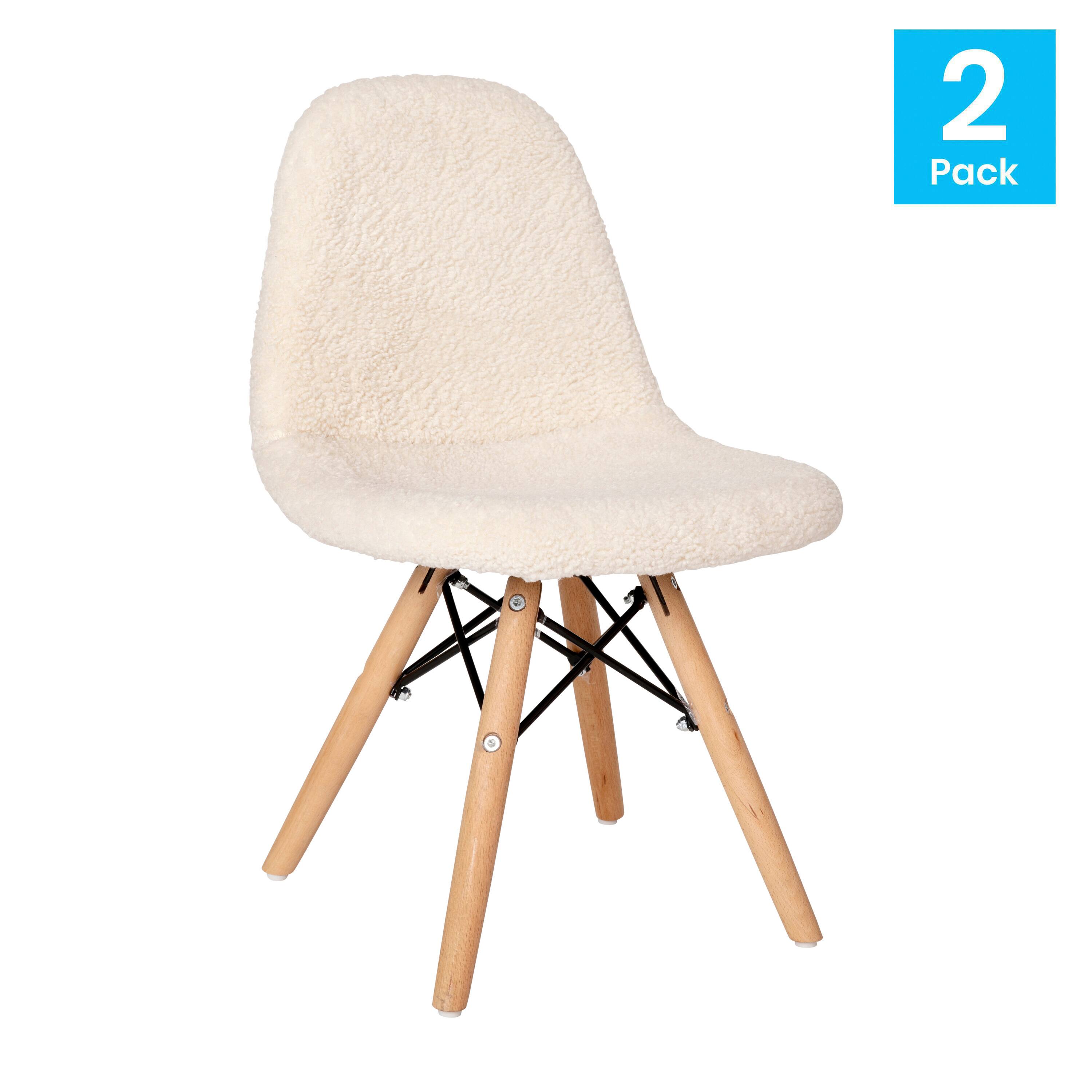 Alt View 2. Emma + Oliver - Set of 2 Children's Dorset Faux Shearling Accent Chairs with Beechwood Legs for Bedroom, Play Room and More - Off-White.