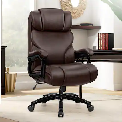 Front. Brick Attic - 500lbs Heavy Duty Executive Breathable Leather Office Chair with Adjustable High Back, Lumbar Support Swivel PC Chair - Brown.