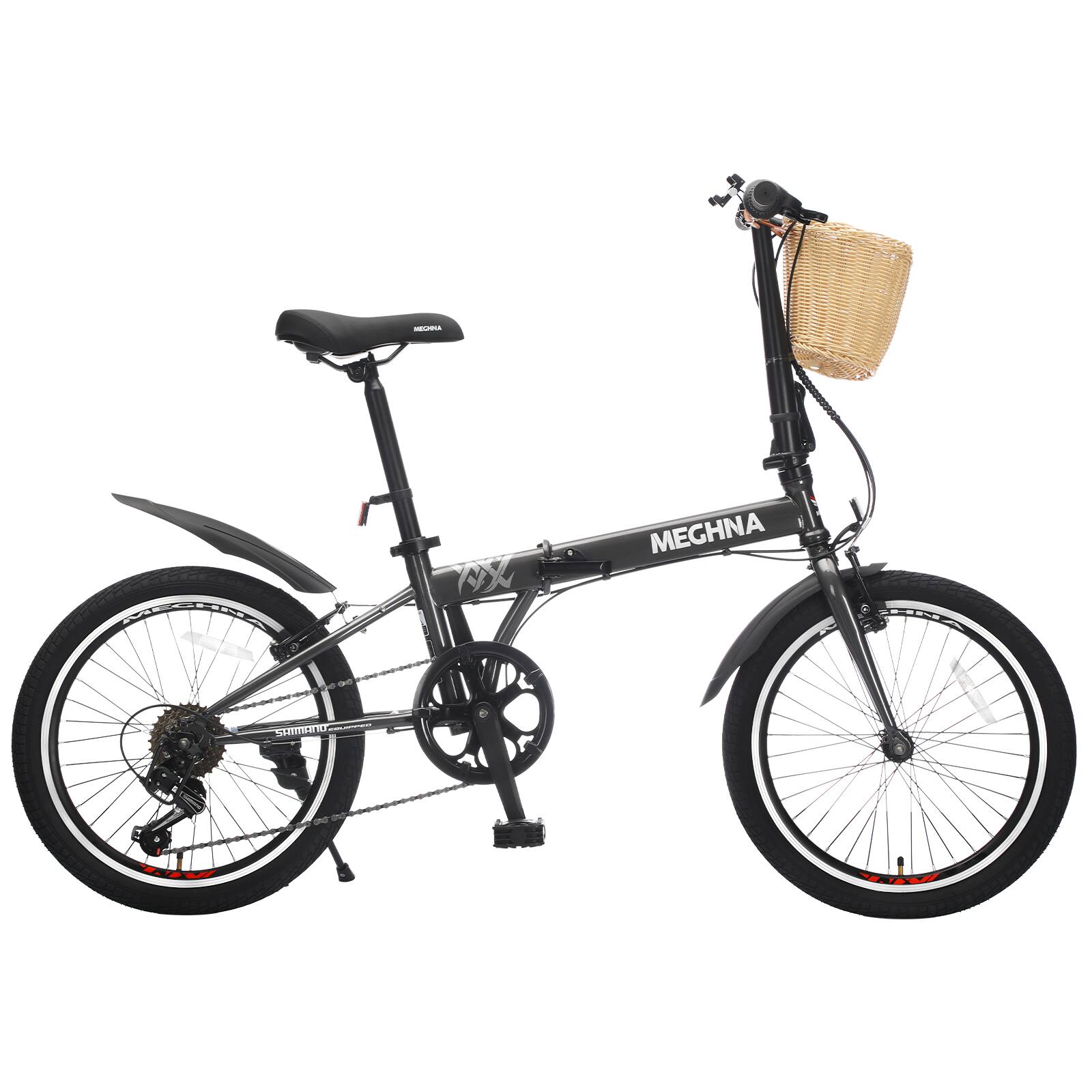 Alt View 3. TinyHomie - 20 Inch Folding Bike with Basket Phone Holder and Fenders Steel Frame 6-Speed Dual V-Brake Portable Compact Bicycle - DARK GREY.