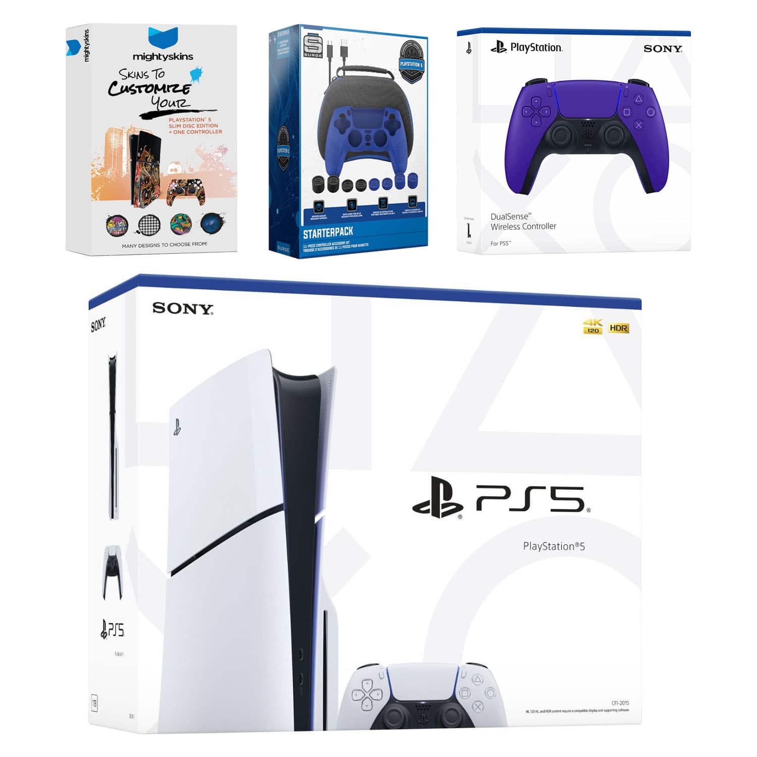 PlayStation 5 Slim Disc Bundle with Extra Controller, Accessory Kit and MightySkins Code - PlayStation 5