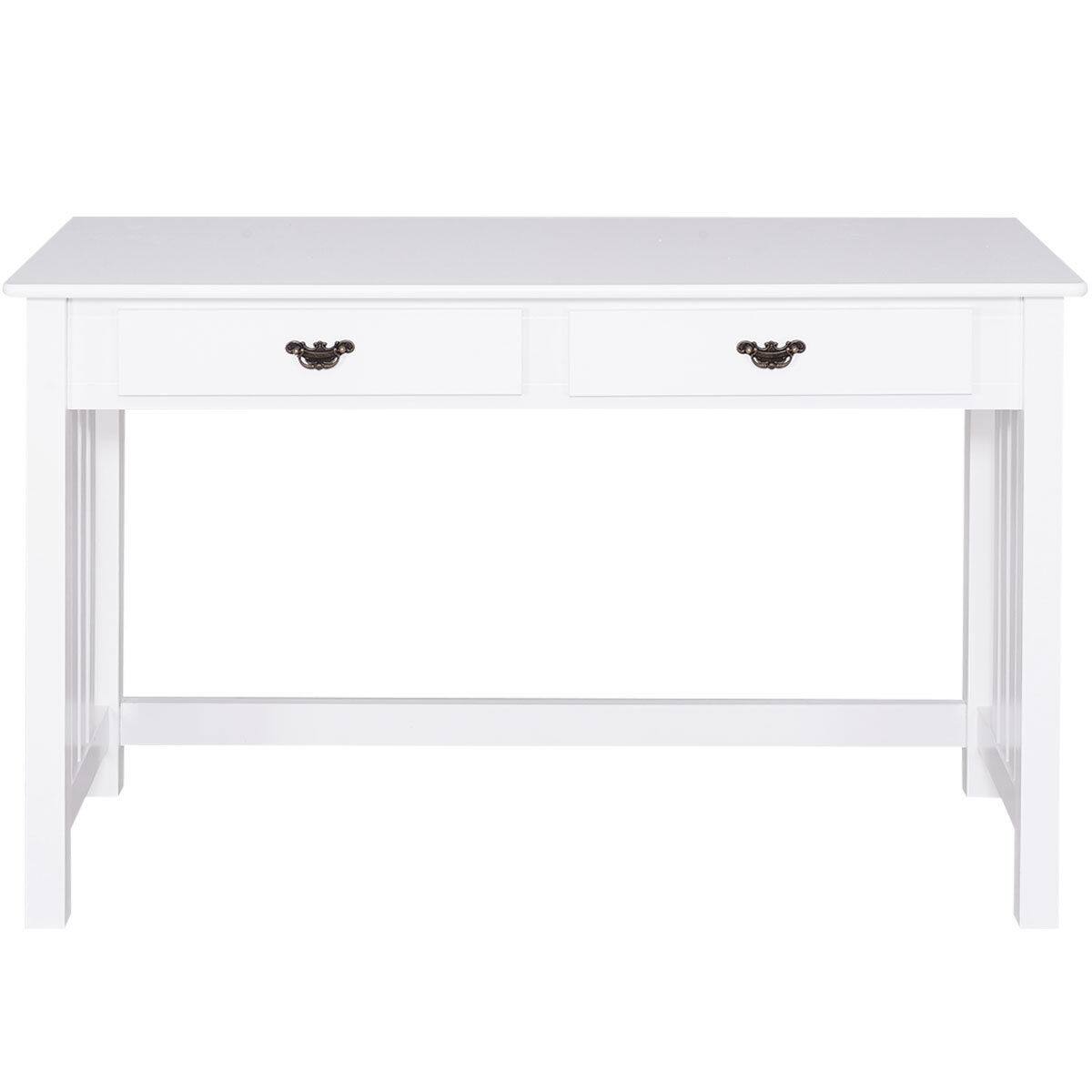 Alt View 4. Gymax - Gymax Writing Desk with Drawers and Removable Hutch Solid Wood Legs Concise Style - White.