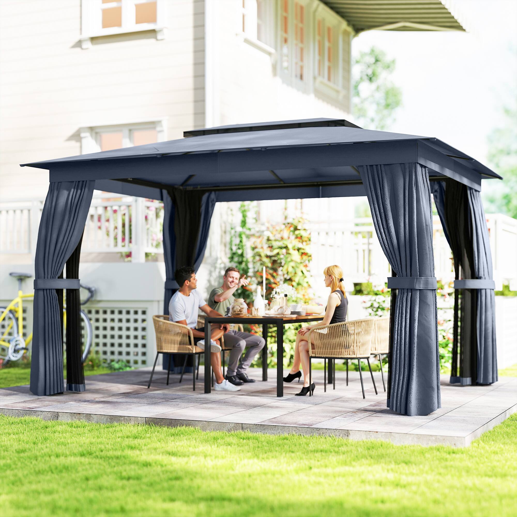 Alt View 1. Outsunny - 10' x 12' Outdoor Patio Gazebo, Soft Top Gazebo Canopy Shelter with Double Roof, Curtains, Netting, Steel Frame.