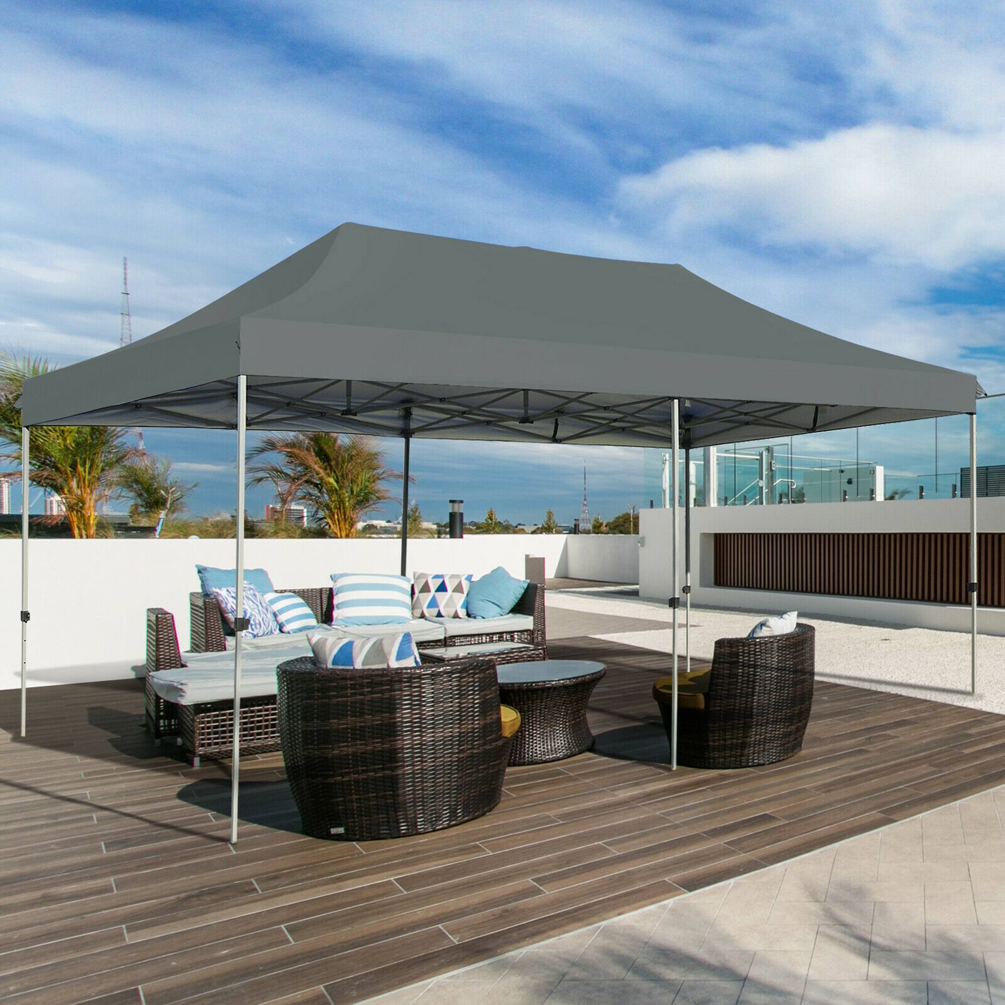 Alt View 1. Gymax - Gymax 10'x20' Pop up Canopy Tent Folding Heavy Duty Sun Shelter Adjustable W/Bag Grey - Grey.