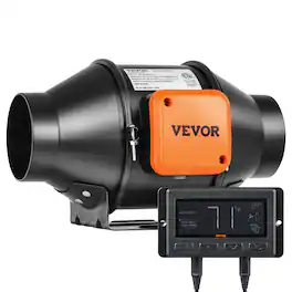 VEVOR - Inline Duct Fan, 4-Inch 205 CFM Quiet EC-motor Ventilation Exhaust Fan, with Temperature Humidity Controller - Black