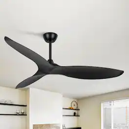 Breezary - 56-Inch Indoor Ceiling Fan with 3 ABS Blades, 5’’ & 10’’ Downrods, Reversible DC Motor, 6-Speed Remote Control - Matte Black
