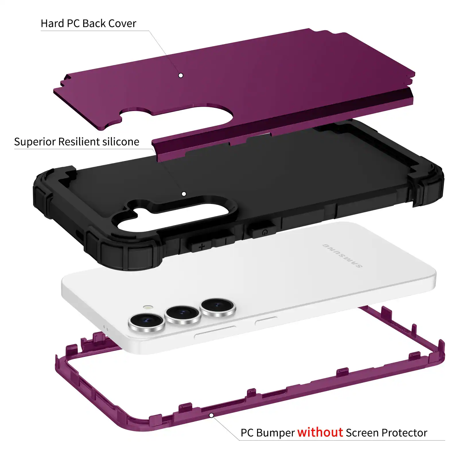 Hard PC Back Cover  
Superior Resilient Silicone  
SAMSUNG PC Bumper without Screen Protector