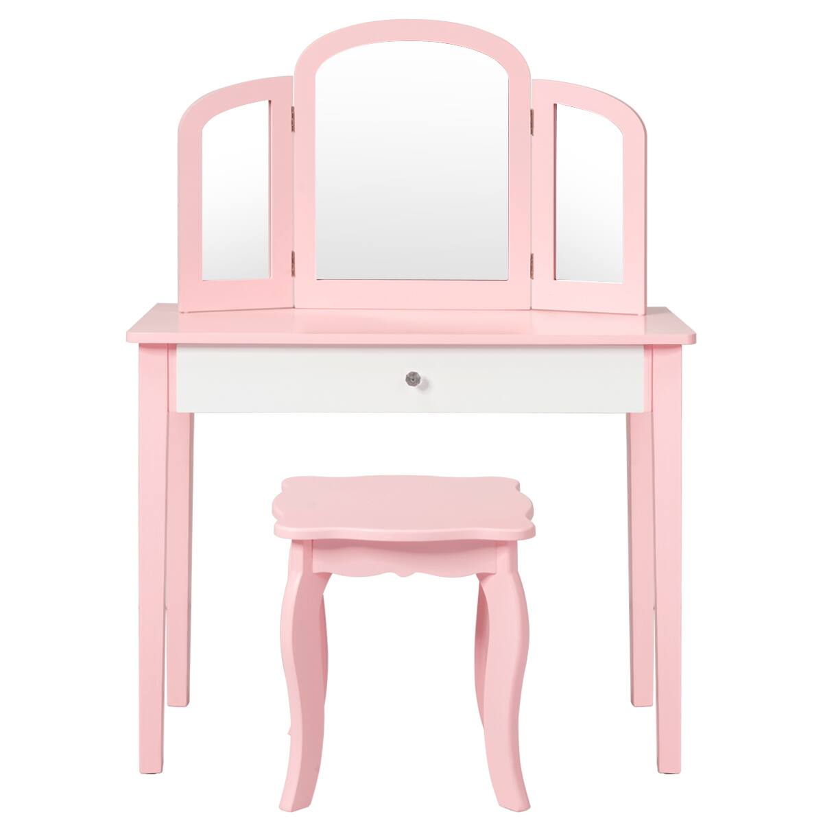 Alt View 3. Costway - Costway Kids Vanity Set Princess Makeup Dressing Play Table Set W/Mirror - Pink.
