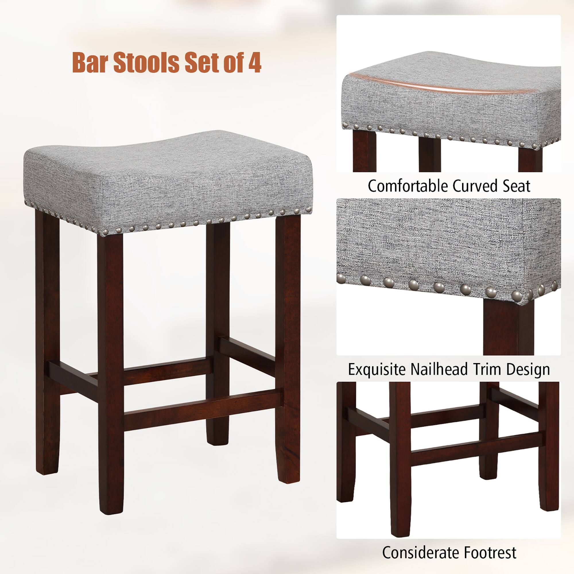Bar Stools Set of 4

Comfortable Curved Seat
Exquisite Nailhead Trim Design
Considerate Footrest