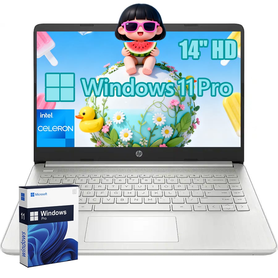HP - 14" HD Laptop - Intel Celeron N4120 - 4GB RAM - 128GB eMMC - Windows 11 Pro - Silver - Natural Silver
