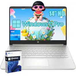 HP - 14" HD Laptop - Intel Celeron N4120 - 4GB RAM - 128GB eMMC - Windows 11 Pro - Silver - Natural Silver