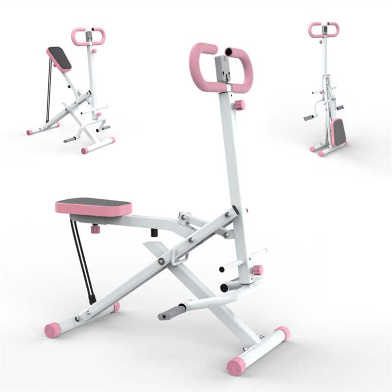 HTUTWOO - Squat Machine for Home - Foldable Glutes Assist Trainer with Resistance Bands, Booty Butt Thighs Workout, Ab Back Leg - Pink