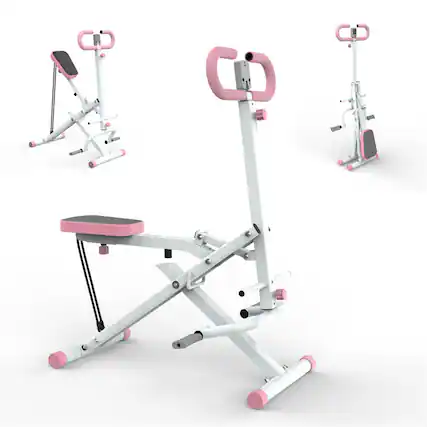 Front. HTUTWOO - Squat Machine for Home - Foldable Glutes Assist Trainer with Resistance Bands, Booty Butt Thighs Workout, Ab Back Leg - Pink.
