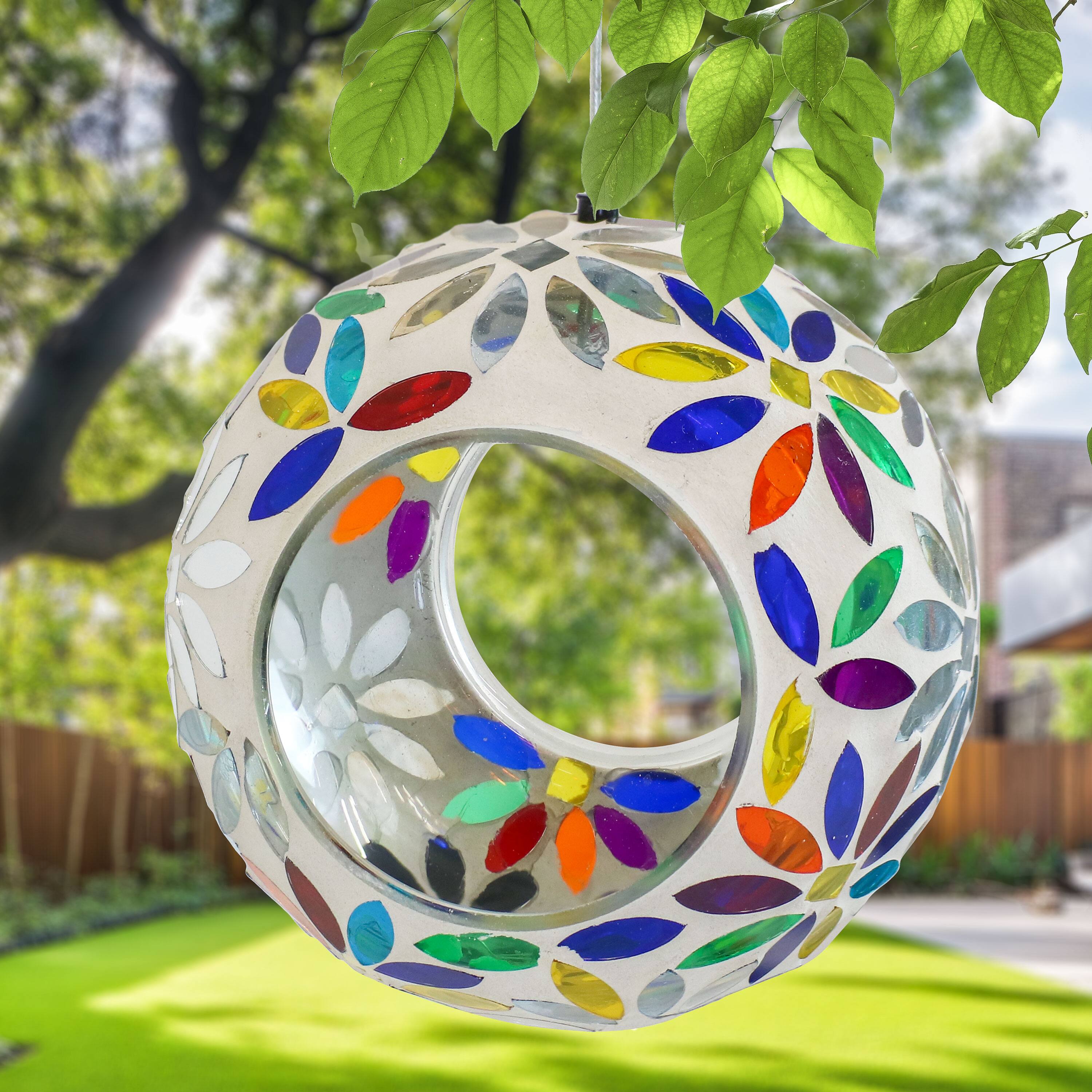 Alt View 9. Sunnydaze - Fly-Through Hanging Bird Feeder - 6 in - Rainbow Daisies Mosaic.