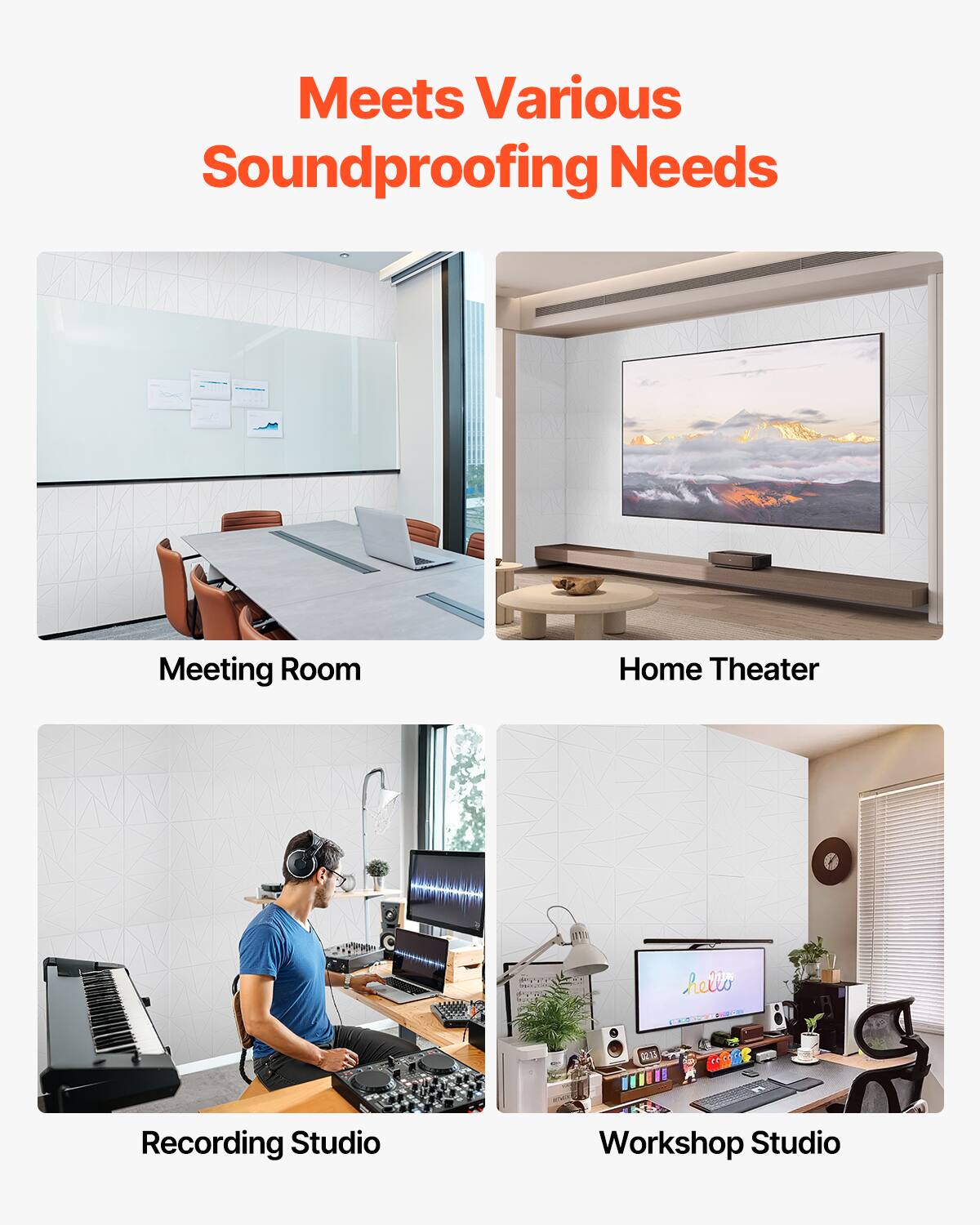 Meets Various Soundproofing Needs

- Meeting Room
- Home Theater
- Recording Studio
- Workshop Studio