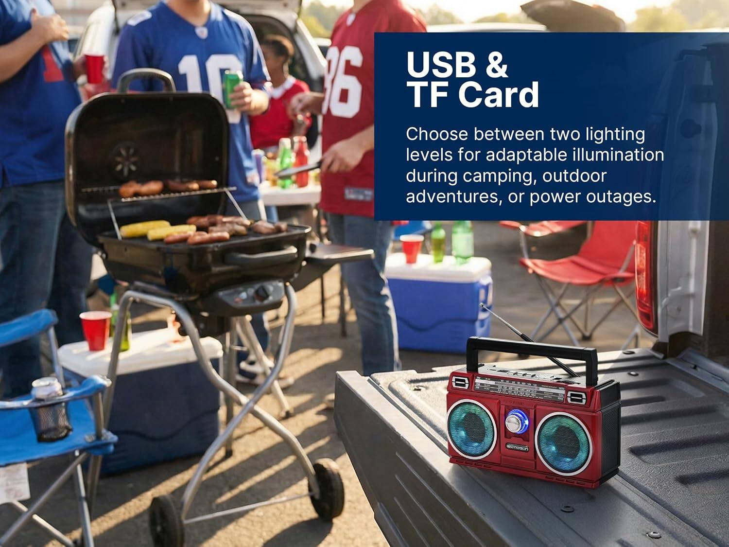 USB & TF Card

Choose between two lighting levels for adaptable illumination during camping, outdoor adventures, or power outages.