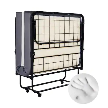 Front. Heyward - Folding Bed, Machine Washable Cover, Memory Foam Twin Size Folding Bed with Mattress - White.