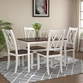 Loheer - 5 Piece Dining Table Set Espresso White Rectangular Wood Table with Four Chairs - Espresso top and white frame