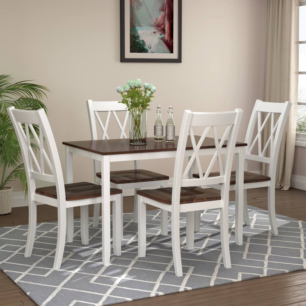 Loheer - 5 Piece Dining Table Set Espresso White Rectangular Wood Table with Four Chairs - Espresso top and white frame