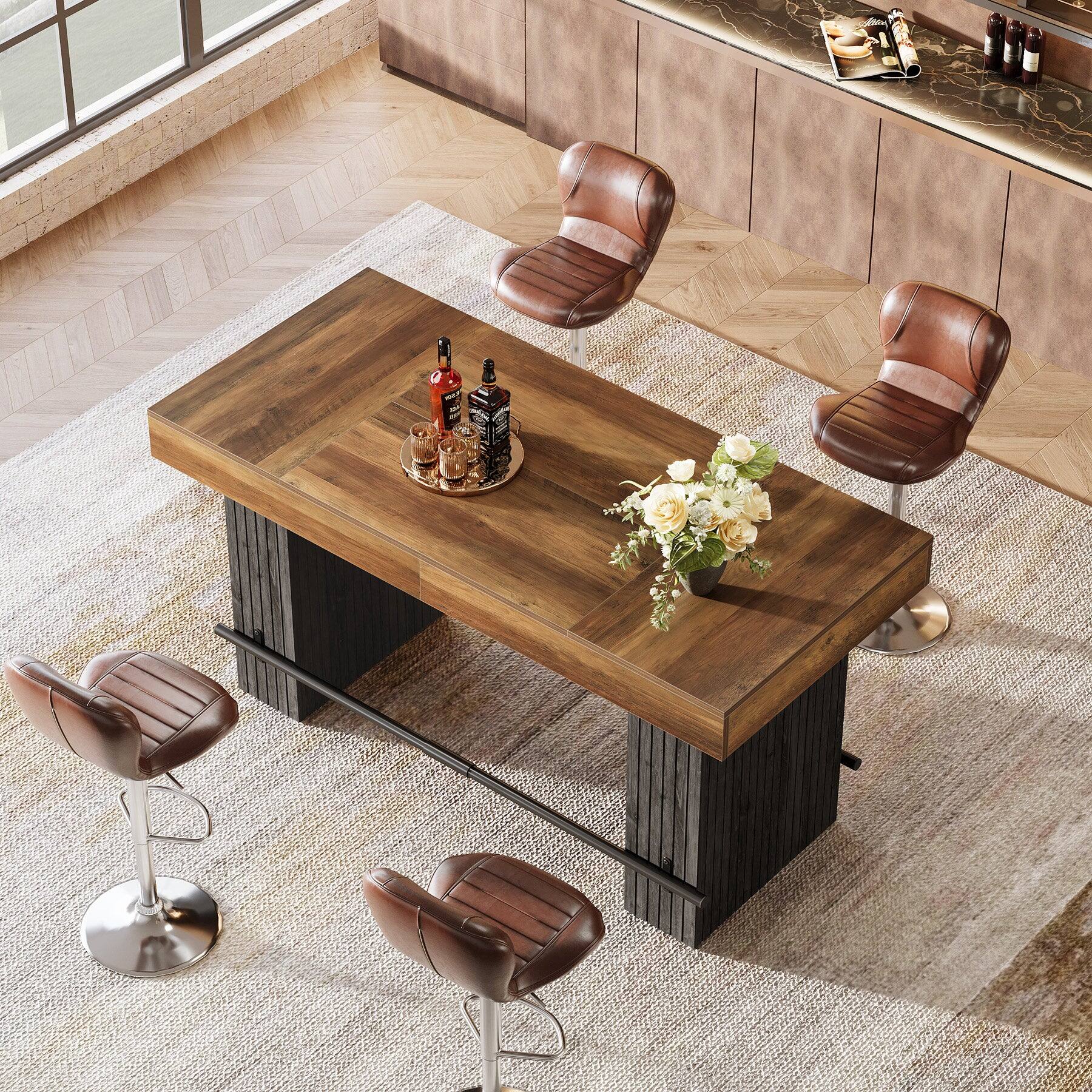 Alt View 3. Tribesigns - Industrial Dining Table with Engineered Wood Construction and Slatted Design for Dining Room and Kitchen - Brown.