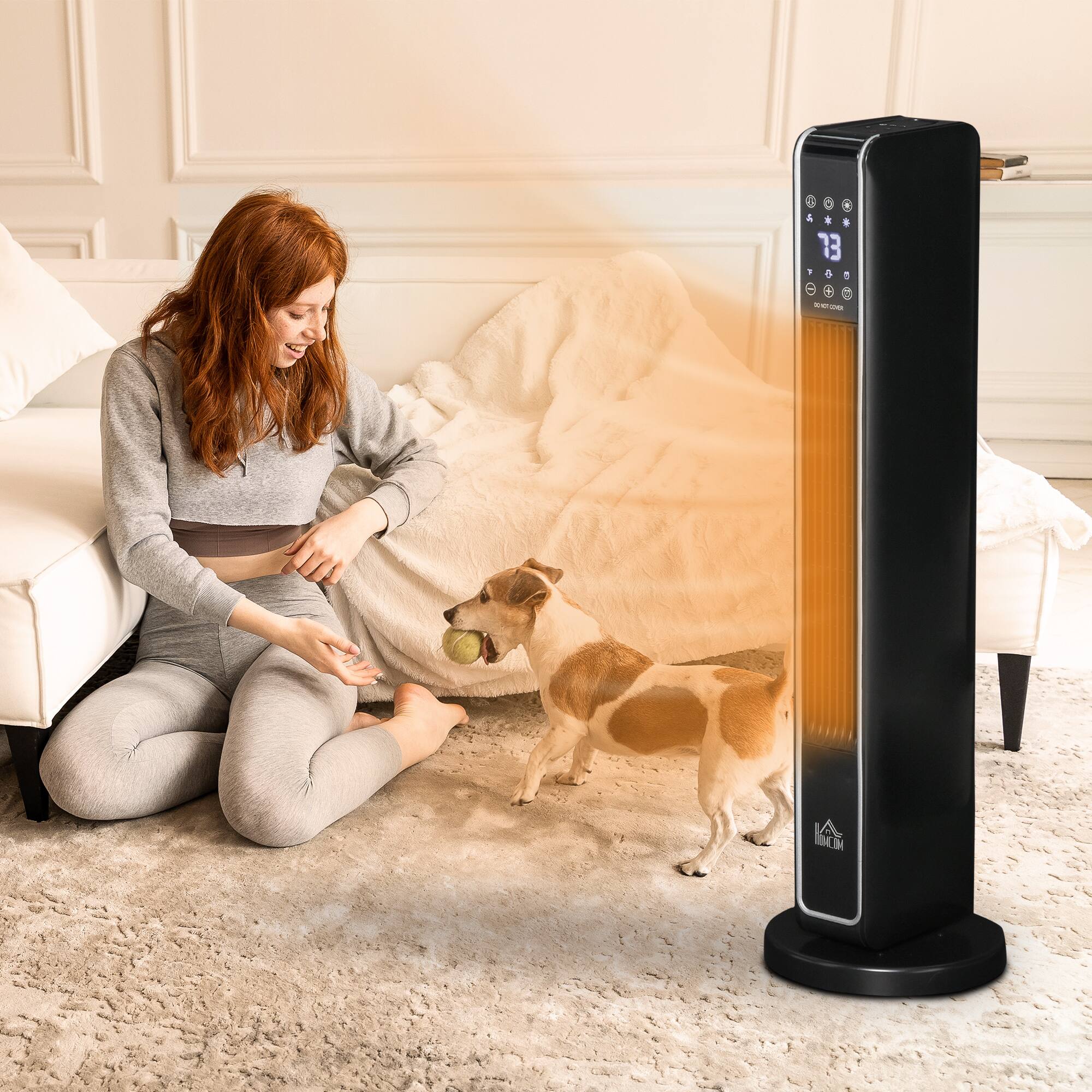 Alt View 2. Breezary - 2-in-1 Portable Electric Tower Heater with Oscillation, Remote Control, 8H Timer, 3 Modes, 750W/1500W - Black Electric Tower Heater.