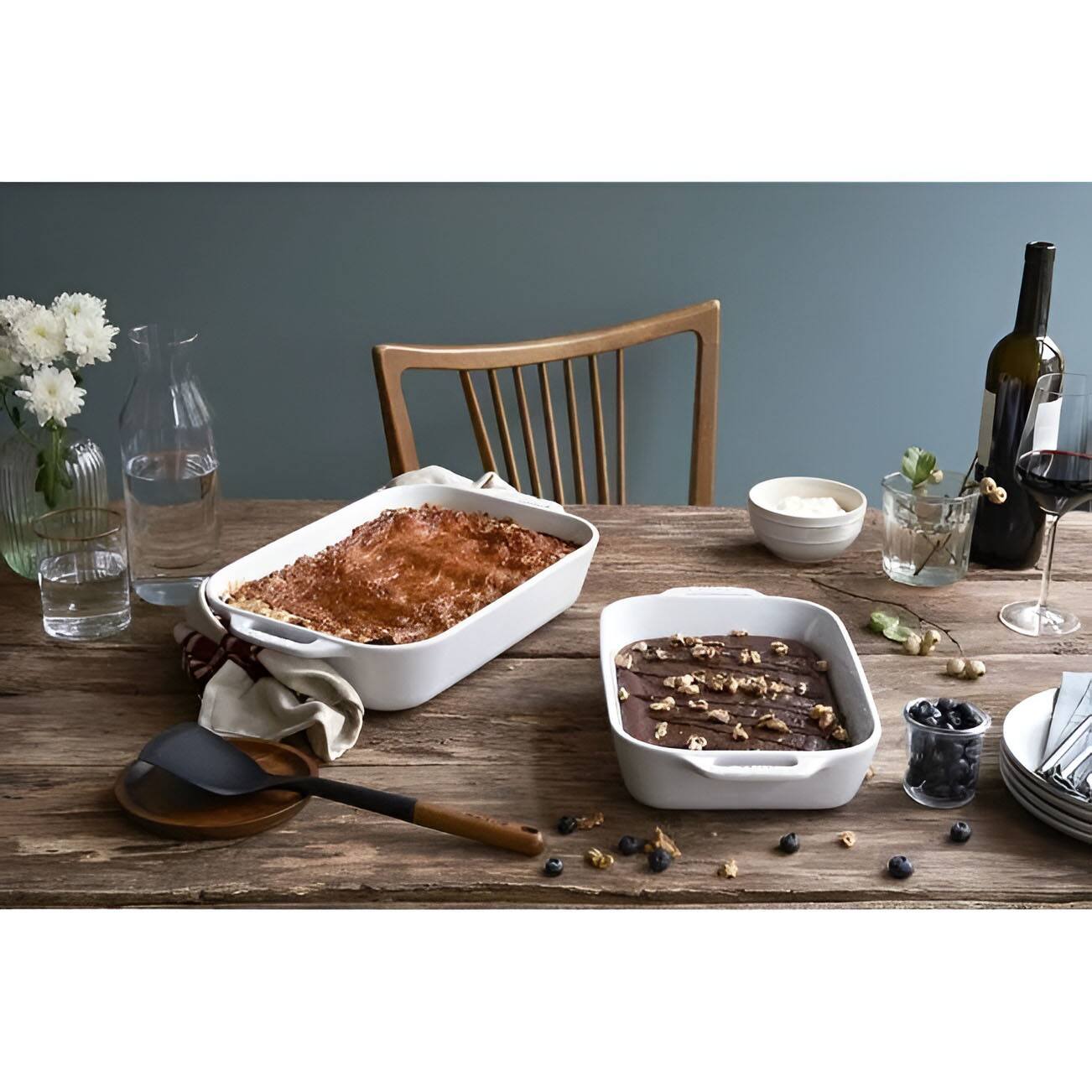 Left. SlickBlue - 2-Piece Oven-Safe Ceramic Baking Dish Set for Casseroles and Roasting - White.