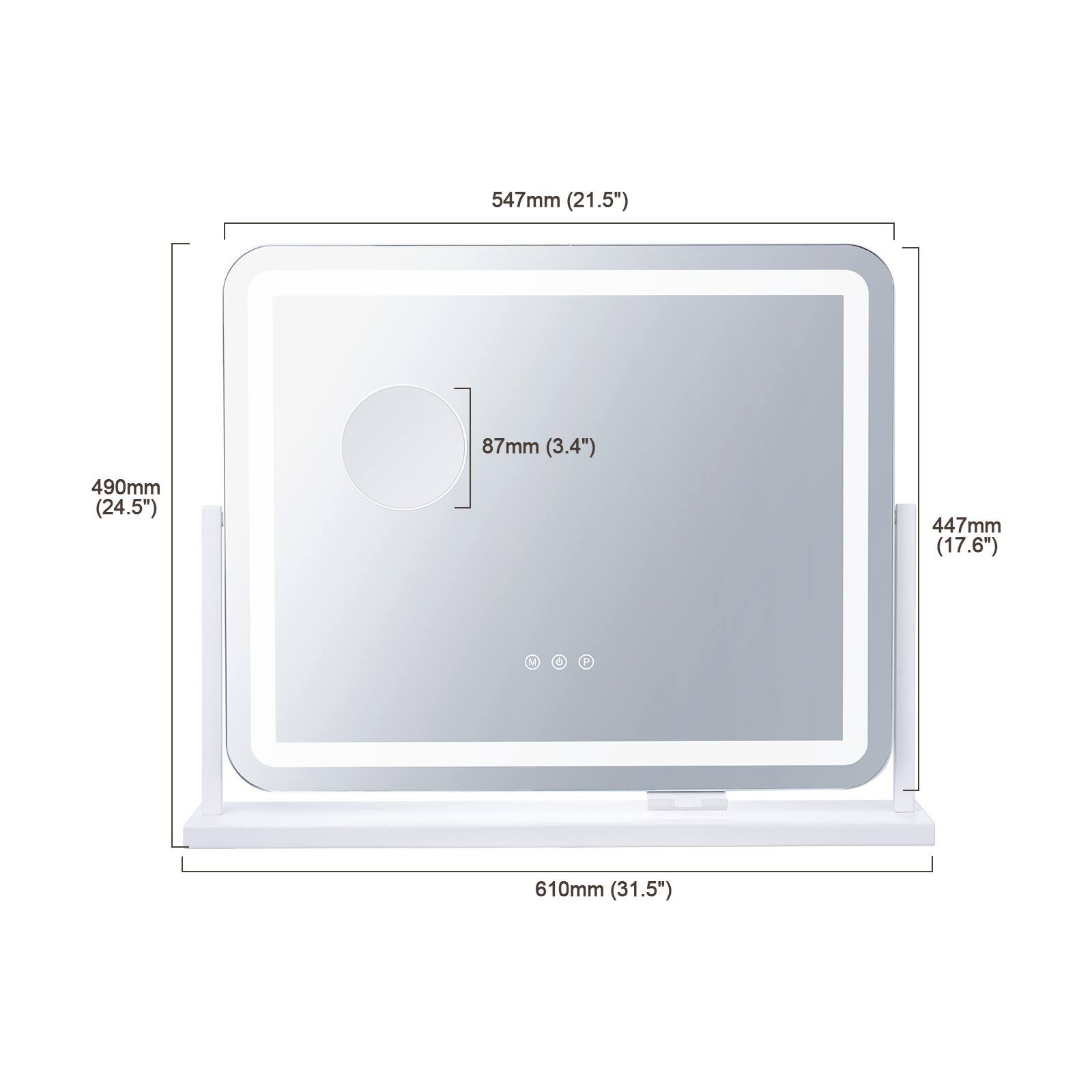 547mm (21.5")  
87mm (3.4")  
490mm (24.5")  
447mm (17.6")  
610mm (31.5")