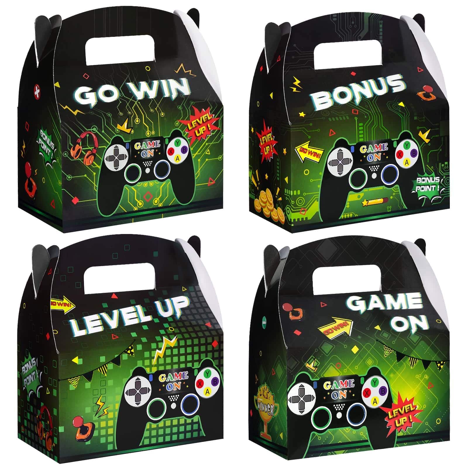 Paradigms Interiors - Video Game Party Favor Boxes - Gaming Paper Gift Small Candy Snack Bags Black White Goodie For Wrapping Box - Video Game A