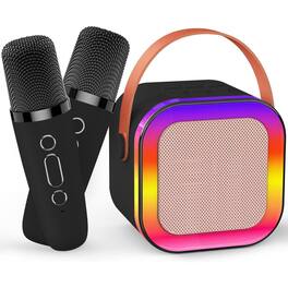 Cozy Serene - Led Light Mini Karaoke Machine For Adults Birthday Easter Gifts Toys Friends 3-12+ Portable With 2 Wireless Mics And Led - Black