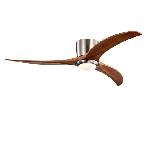 Front. LUCKY ONE - 52" Flush Mount Ceiling Fan with Light Remote 3 Wood Blades 6-Speed - Nickel.