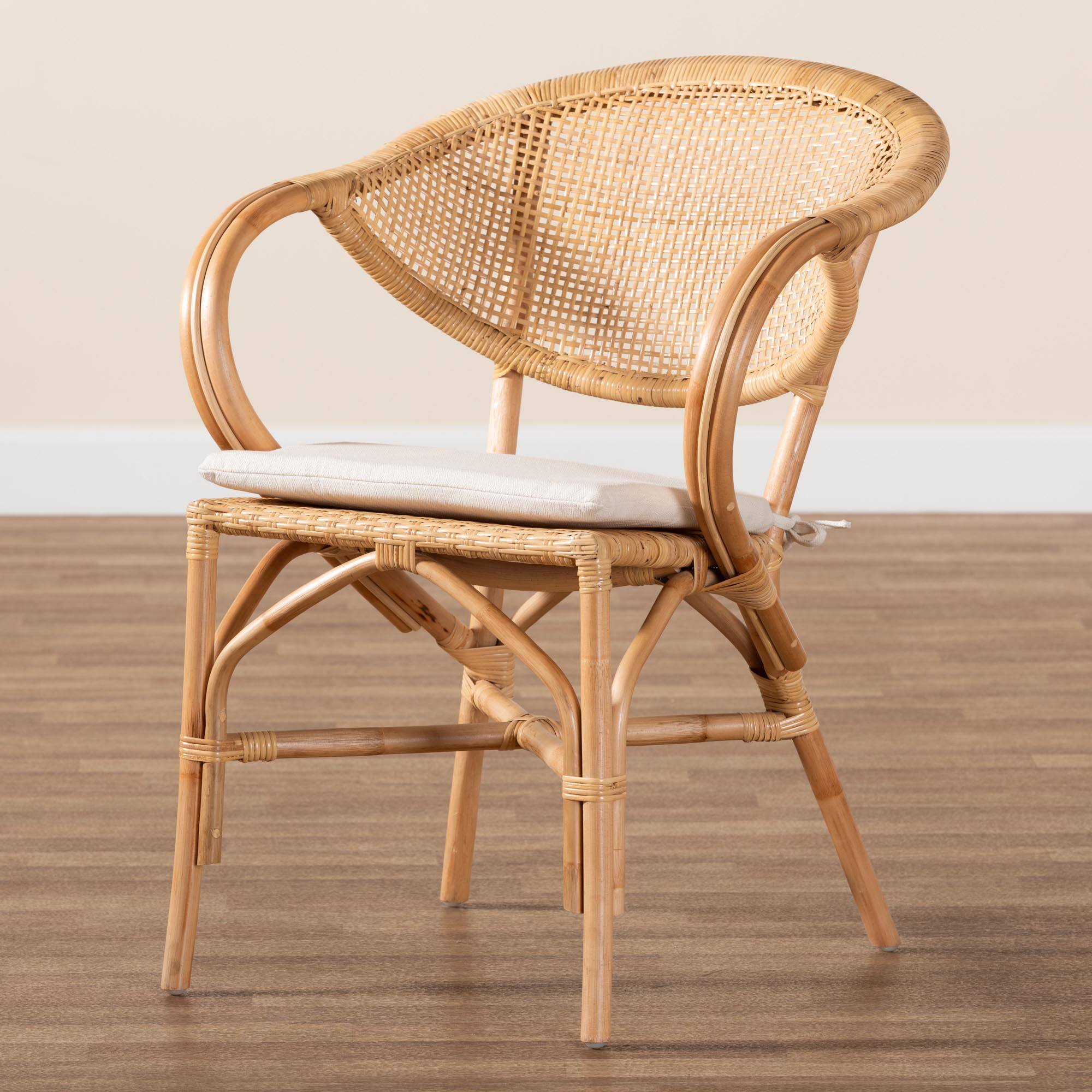 Alt View 5. bali & pari - Varick Modern Bohemian Finished Rattan Dining Chair - Natural Brown.