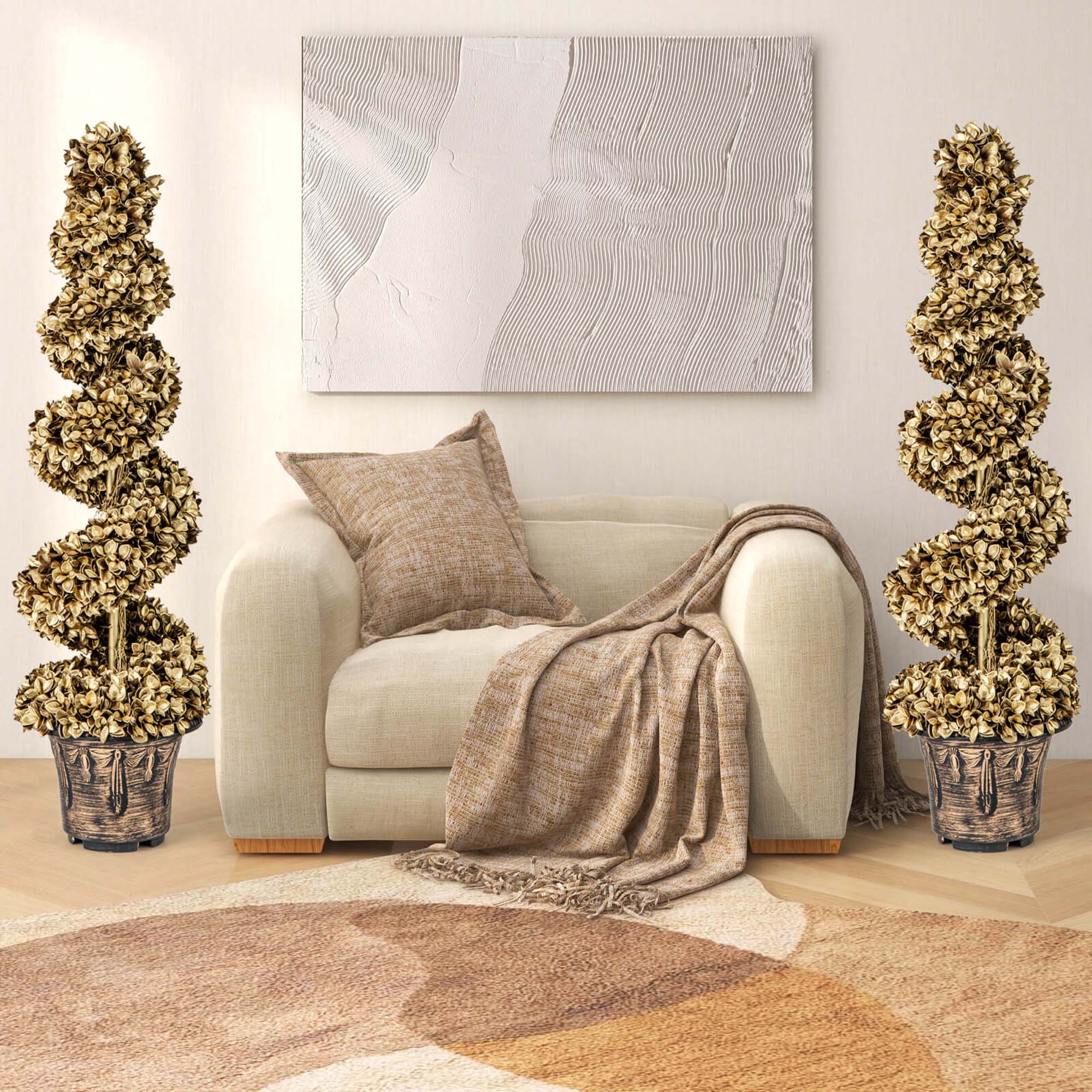 Alt View 4. Costway - Costway 4 FT Artificial Topiary Spiral Tree Set of 2 with Vintage Plastic Nursery Pot - Gold.