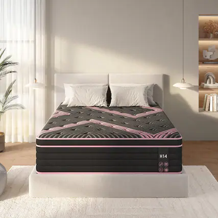 Front. Anysun - Queen Size Mattress,12 Inch Hybrid Mattress, Individually Pocketed Innerspring, Medium Firm - Pink.