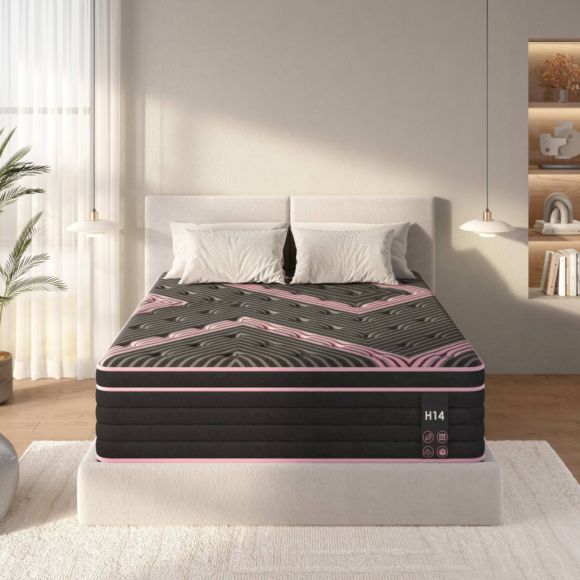 Front. Ecooso - 10 Inch Queen Hybrid Foam & Spring Mattress, Pocketed Innerspring, Medium Firm, CertiPUR-US Certified, Boxed - Black.