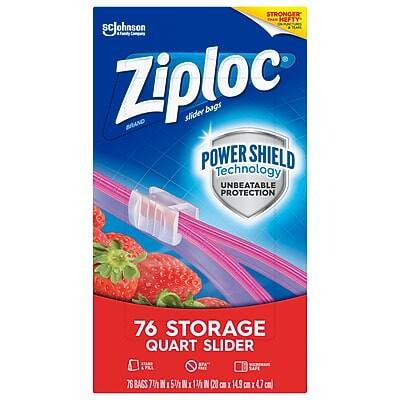 Sure, here is the corrected and grouped text:

**Ziploc Brand Slider Bags**

- **Stronger Hefty**
- **Power Shield Technology**
- **Unbeatable Protection**

**76 Storage Quart Slider Bags**

- **76 Bags**
- **5 1/2 in x 11 in (14.9 cm x 28 cm)**
- **BPA Free**

**Features:**
- **Microwave Safe**
- **Freezer Safe**
- **Dishwasher Safe**