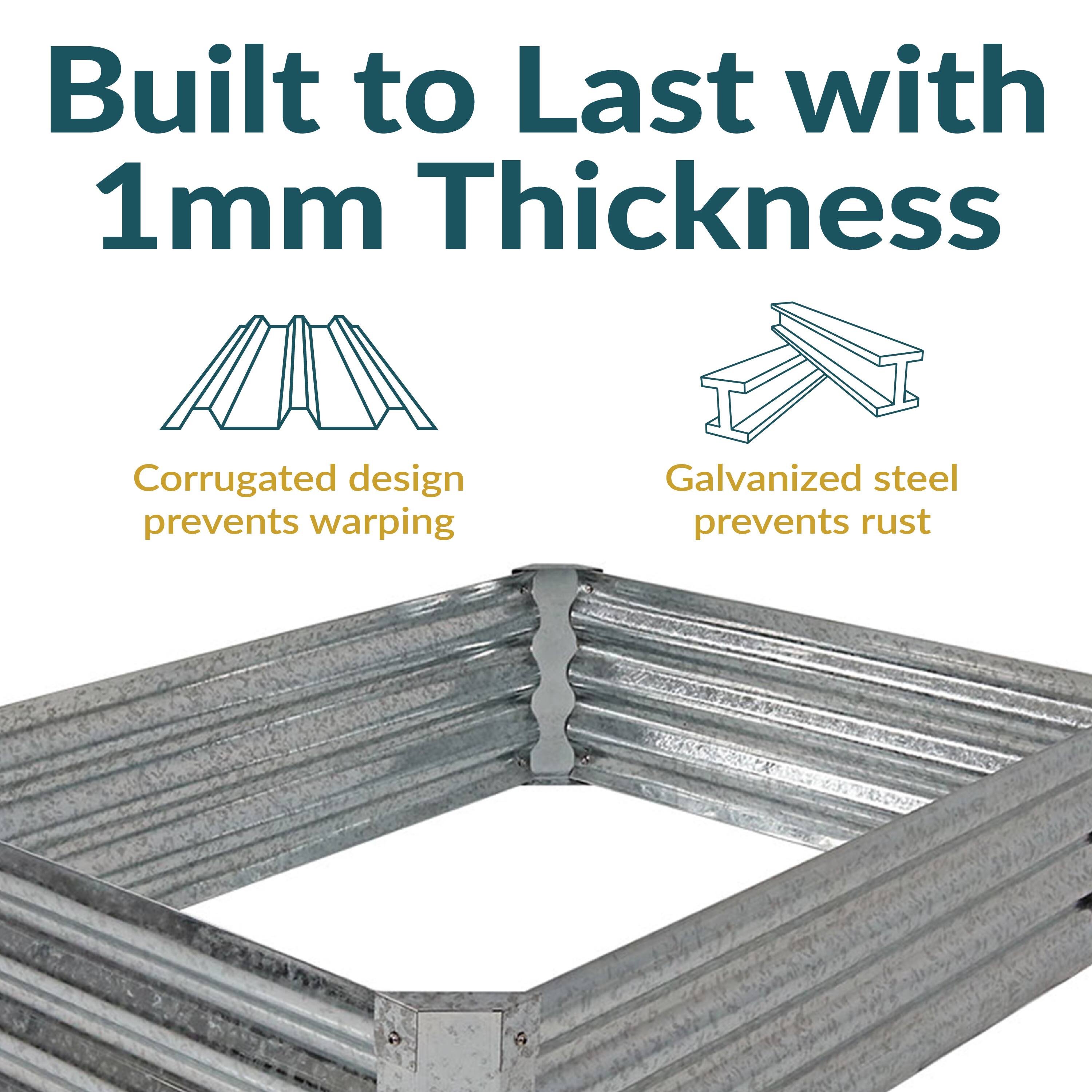 Built to Last with 1mm Thickness

- Corrugated design prevents warping
- Galvanized steel prevents rust