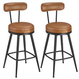 Songmics Home - Bar Stools Set of 2, Swivel Counter Height Bar Stools with Back, Synthetic Leather with Stitching, Mid-Century Modern - Caramel