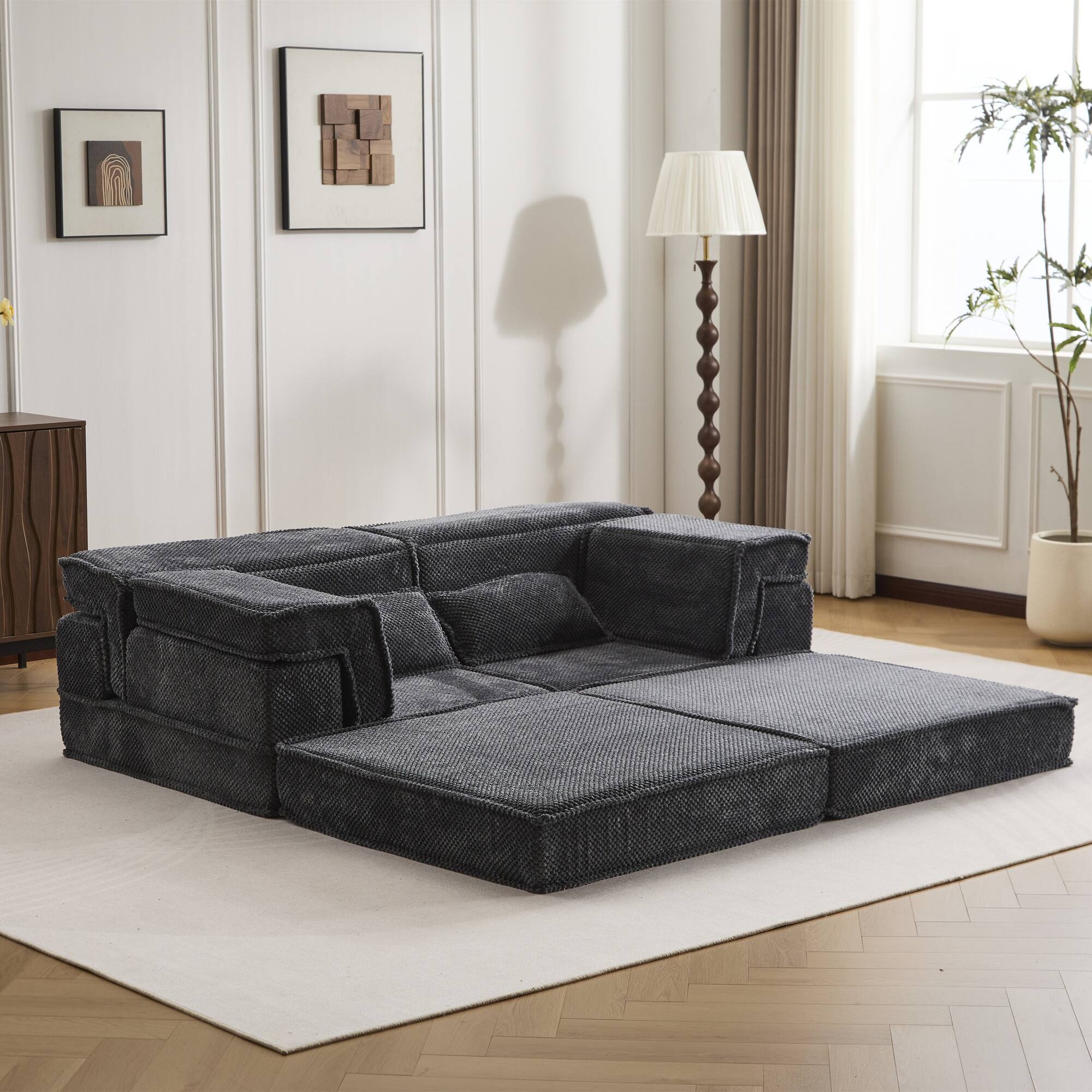 Left. Boyel Living - Compressed Memory Foam Loveseat Sofa Bed - Dark Grey.
