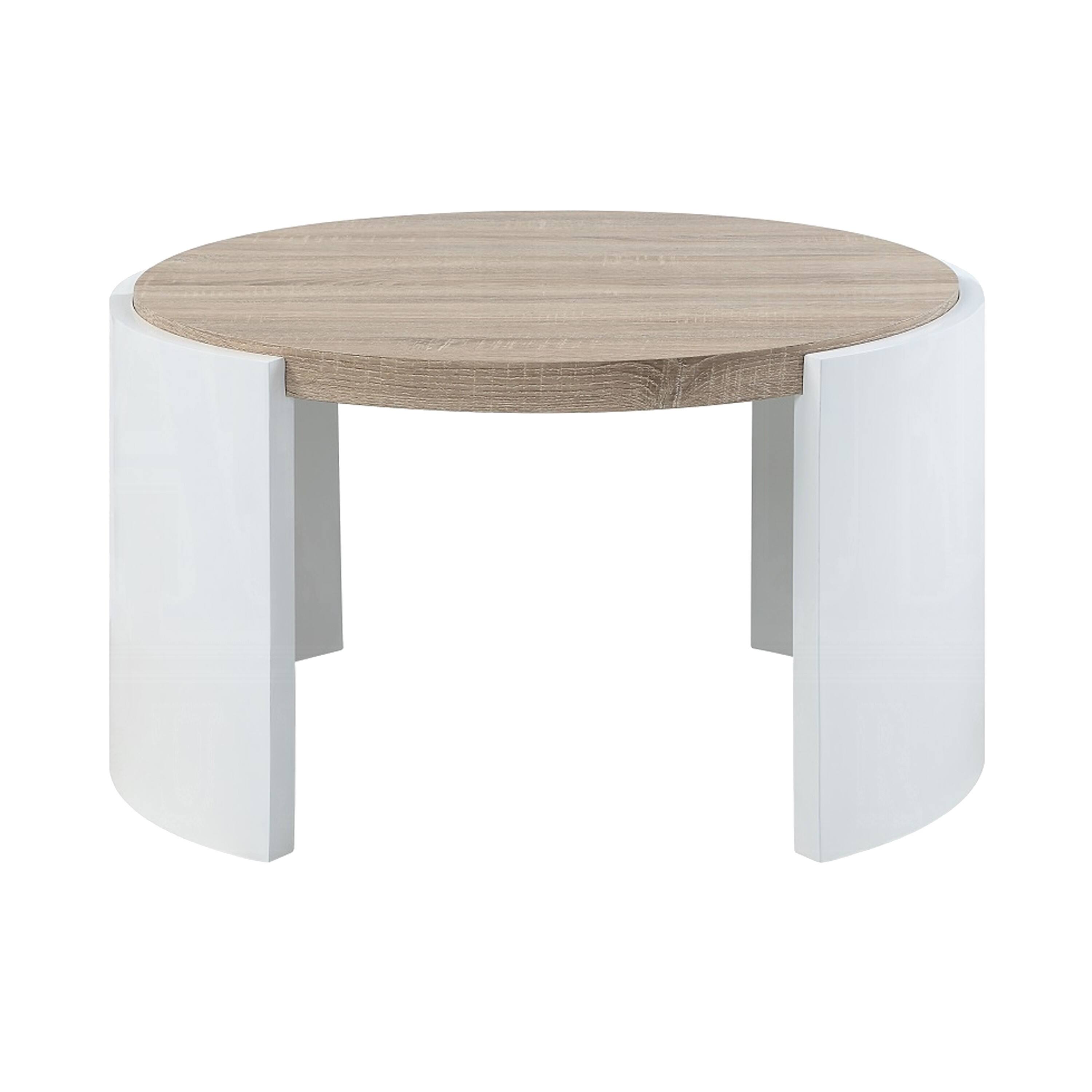 Alt View 1. Manhattan Lane - Romani Coffee Table, White High Gloss Wood, Brown Top, Round 33 Inch - White, Brown.