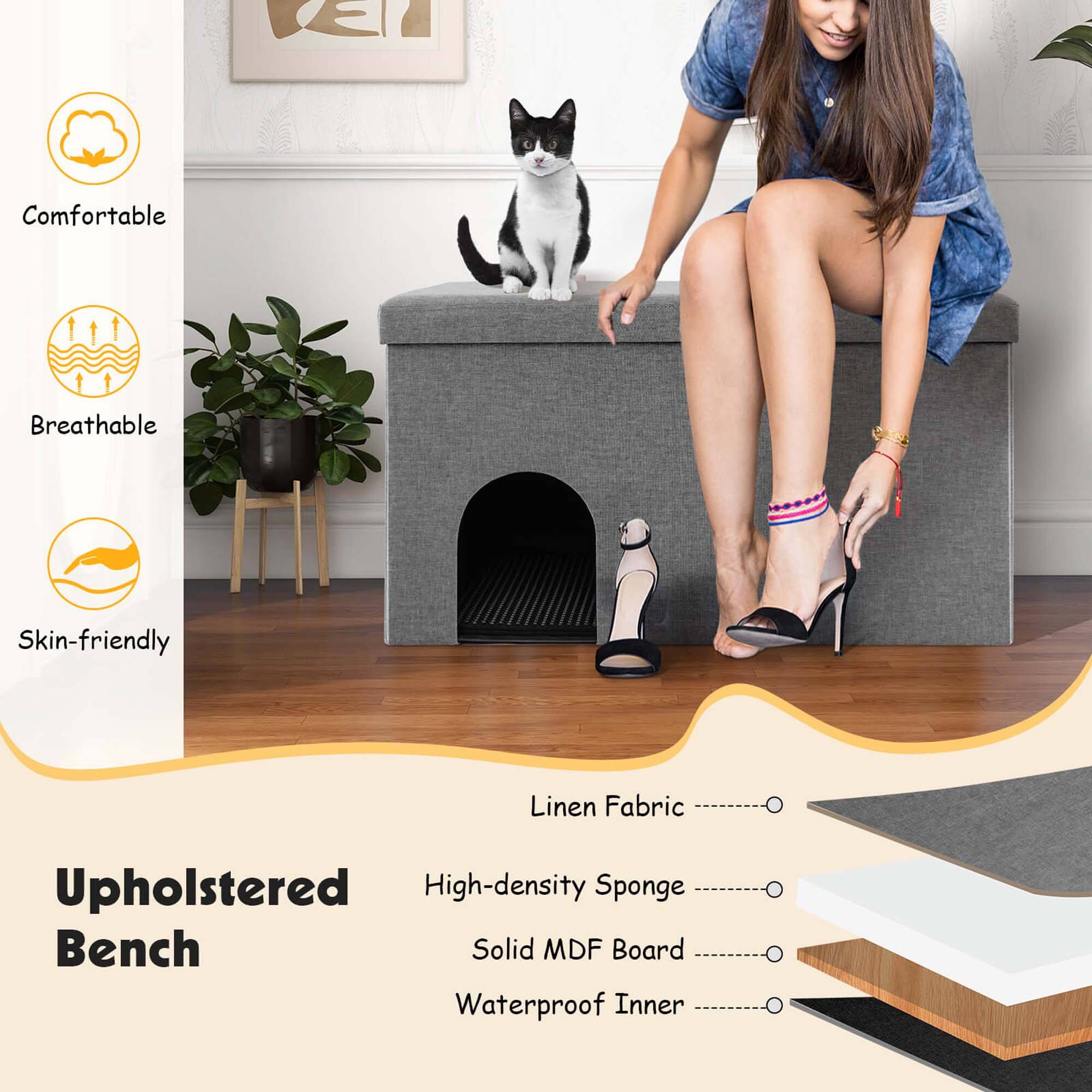 Comfortable  
Breathable  
Skin-friendly  

Upholstered Bench  

Linen Fabric  
High-density Sponge  
Solid MDF Board  
Waterproof Inner