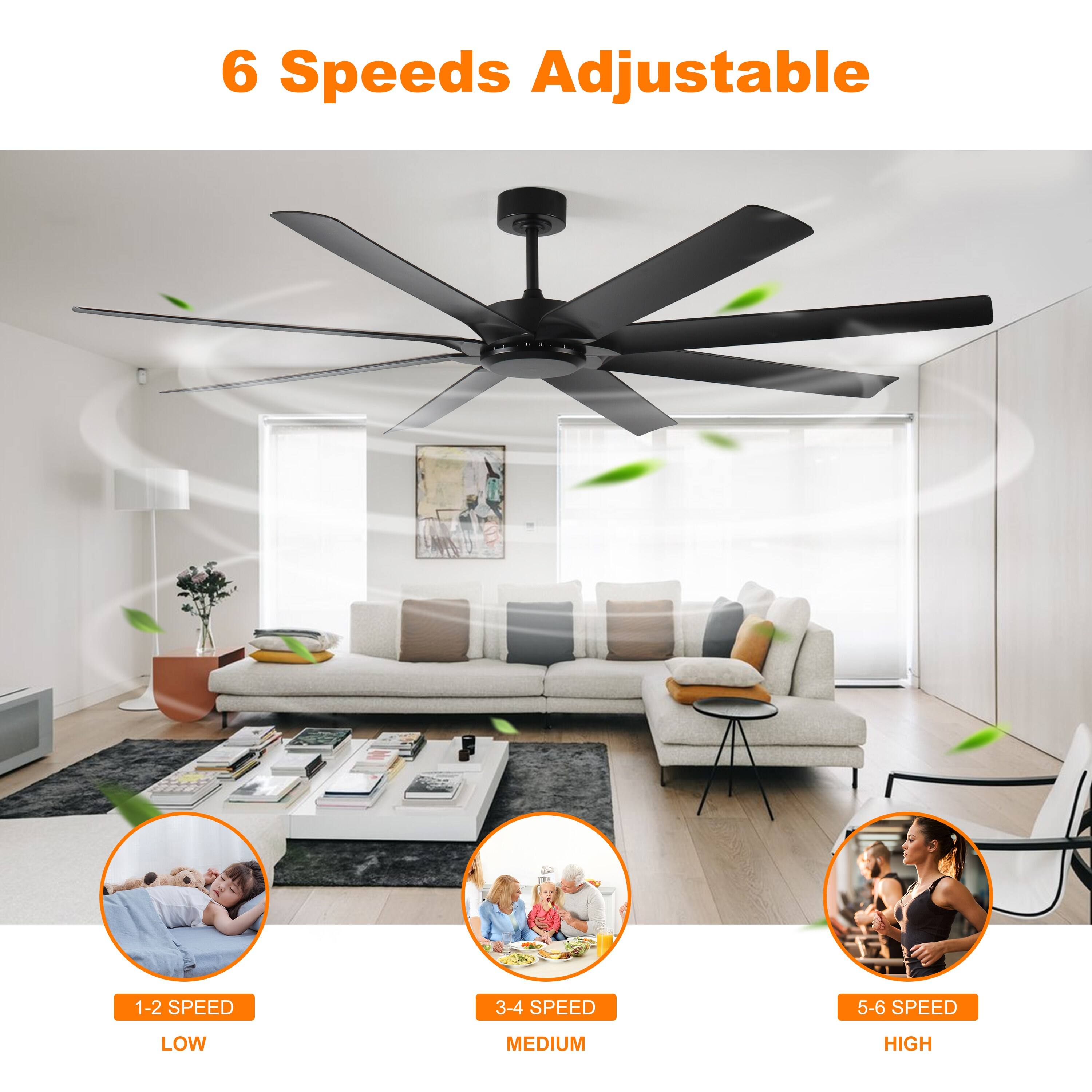 Angle. Dexmalle - Dexmalle-72 inch Ceiling Fans no Light with Remote Control-Black.