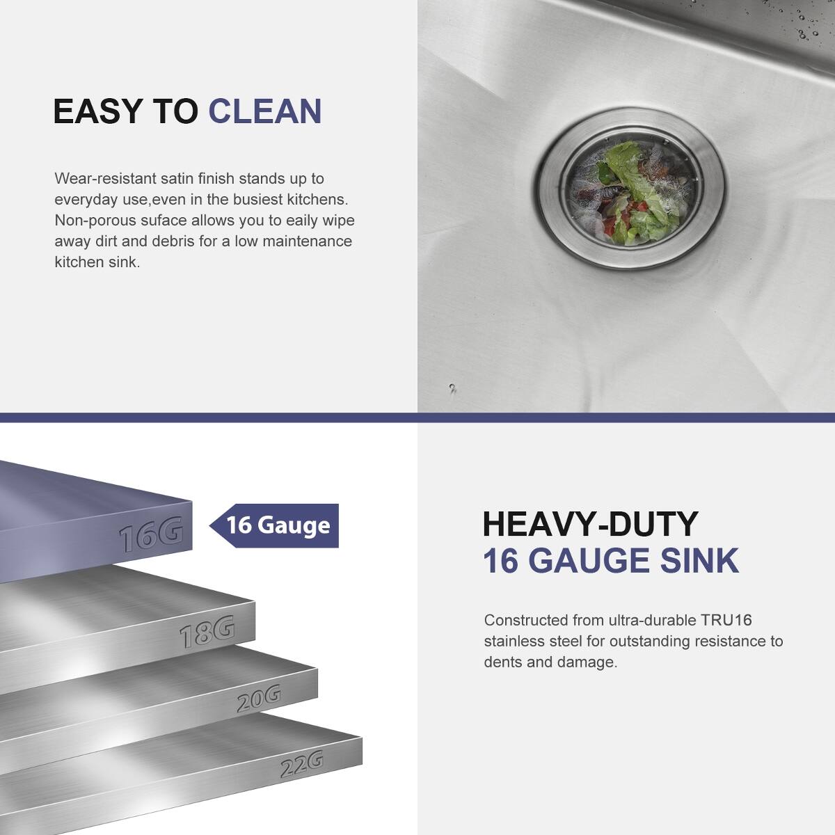 Ropilly 33 inch drop in double bowl kitchen sink, 16 gauge T304 ...