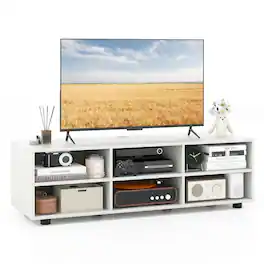 Costway 6 Cubby TV Stand for 50+ Inch TV, Wood TV Media Console Table & 5-Position Adjustable Shelves - White