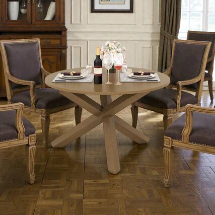 Front. Hivvago - 47-Inch Round Table with Durable Acacia Legs for 4-6 Guests - Natural.