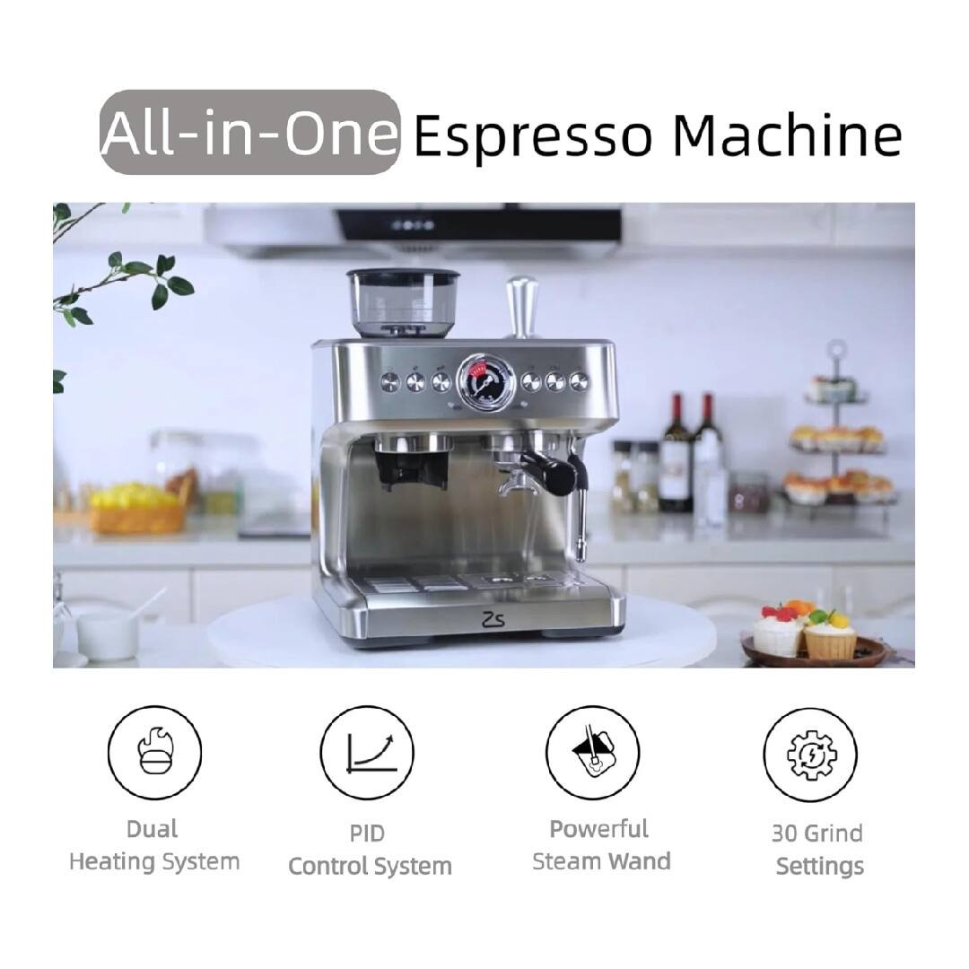 All-in-One Espresso Machine

- Dual Heating System
- PID Control System
- Powerful Steam Wand
- 30 Grind Settings