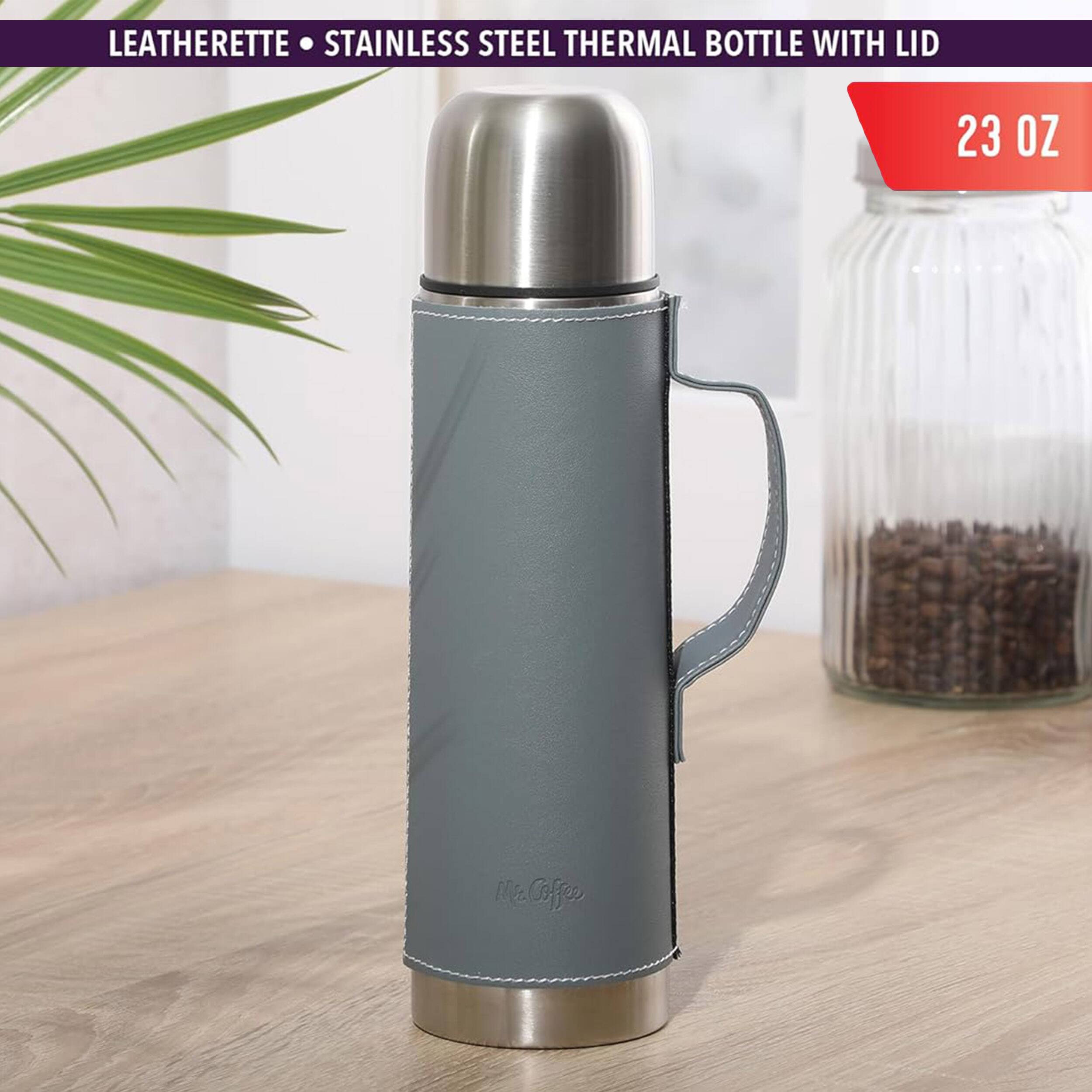 LEATHERETTE STAINLESS STEEL THERMAL BOTTLE WITH LID 23 OZ
