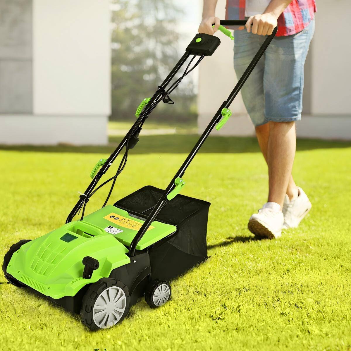 Alt View 5. SKONYON - 13 Inch 12 Amp Electric Scarifier with Collection Bag and Removable Blades - Green.