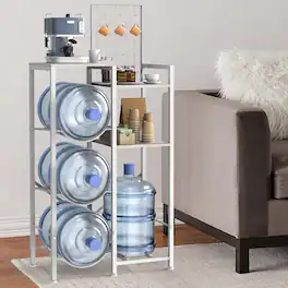 Oumilen - Water Bar Table with Built-in Water Jug Rack, White Metal Frame & Grey Oak Board - Gray